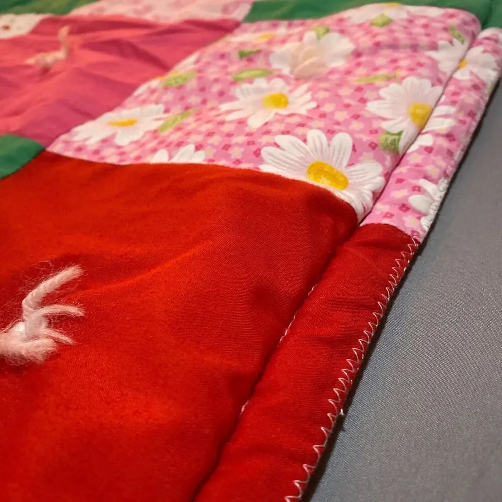 VTG Patchwork Lap Quilt Baby Crib Blanket Kittens Cats Heart Tie Grannycore Gift